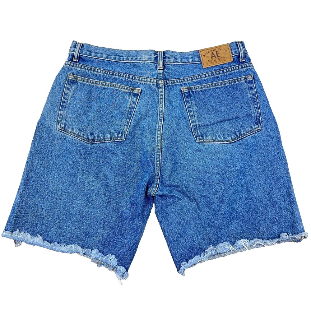 Vintage Y2K American Eagle Shorts Men 36 Blue Denim Jorts Cut Off Med Wash